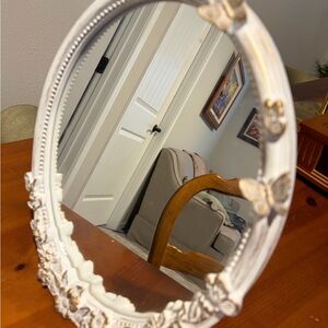 White and Gold Oval Mirror with Butterfly Accents